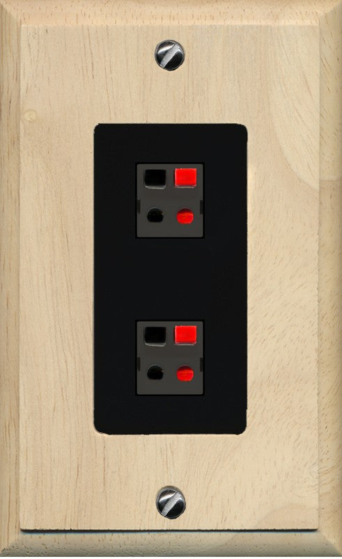 RiteAV 2 Port Speaker Wire Plug Jack Wall Plate - 1 Gang Decorative [Wood/Black]