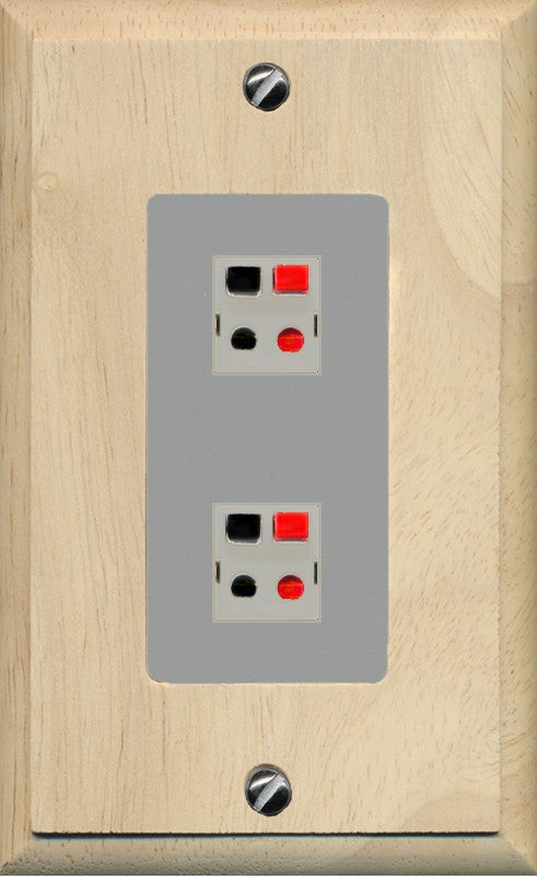 RiteAV 2 Port Speaker Wire Plug Jack Wall Plate - 1 Gang Decorative [Wood/Gray]