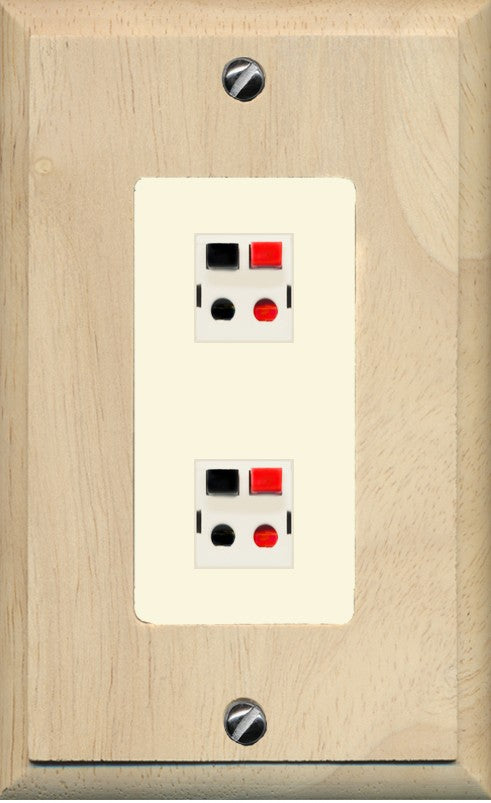 RiteAV 2 Port Speaker Wire Plug Jack Wall Plate - 1 Gang Decorative [Wood/Light-Almond]