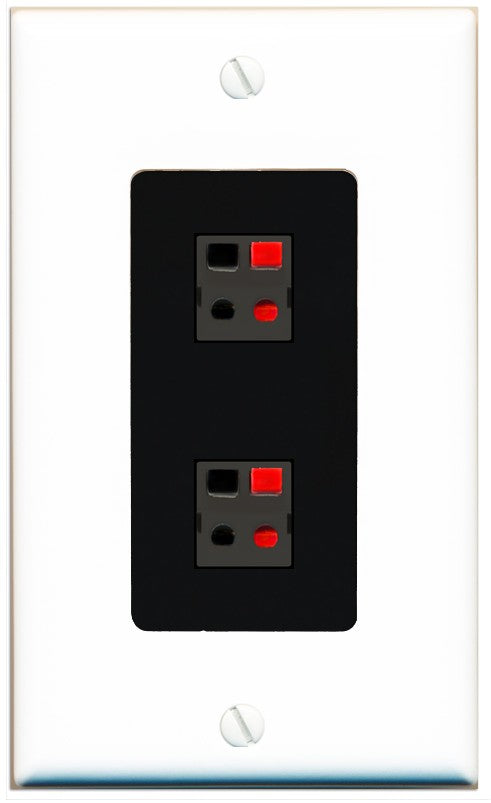 RiteAV 2 Port Speaker Wire Plug Jack Wall Plate - 1 Gang Decorative [White/Black]