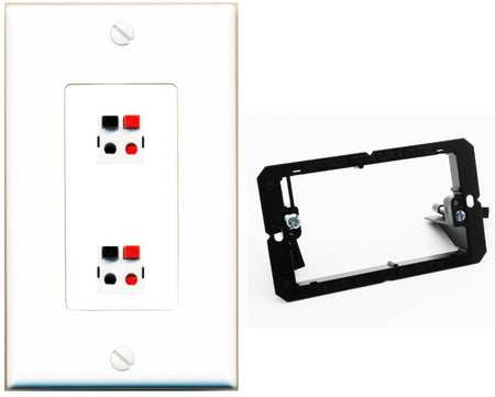 RiteAV 2 Port Speaker Wire Plug Jack Wall Plate - Bracket [White]