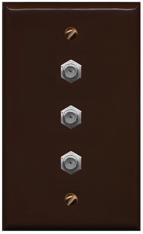 RiteAV - 3 Port Coax Cable TV- F-Type Wall Plate - Flat Style [Brown/Brown]