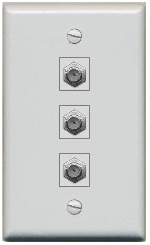 RiteAV - 3 Port Coax Cable TV- F-Type Wall Plate - Flat Style [Gray/Gray]