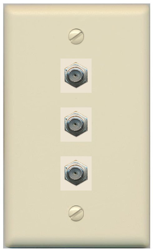 RiteAV - 3 Port Coax Cable TV- F-Type Wall Plate - Flat Style [Ivory/Ivory]