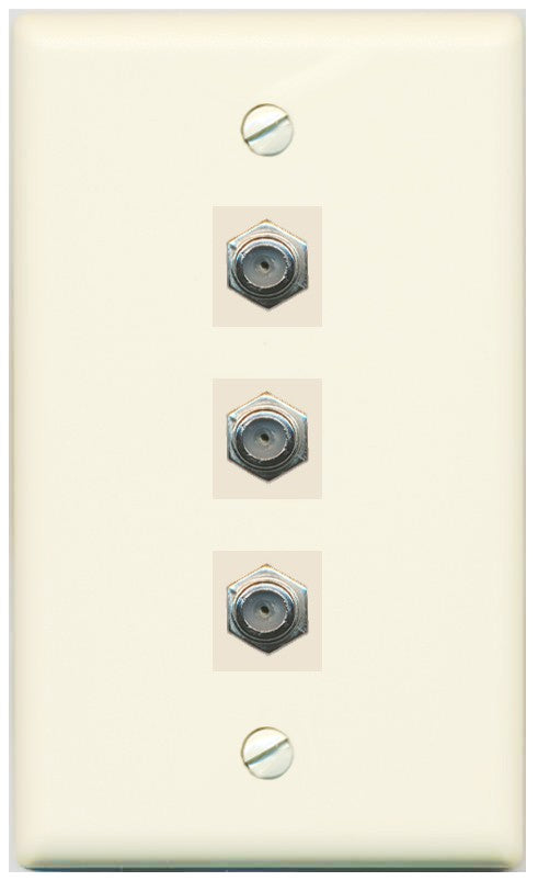 RiteAV - 3 Port Coax Cable TV- F-Type Wall Plate - Flat Style [Light-Almond]