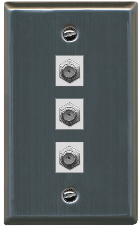 RiteAV - 3 Port Coax Cable TV- F-Type Wall Plate - Flat Style [Stainless Steel]