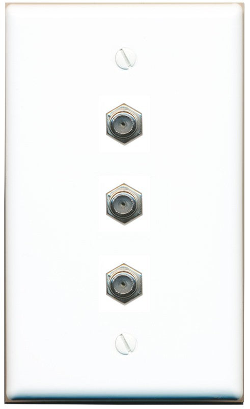 RiteAV - 3 Port Coax Cable TV- F-Type Wall Plate - Flat Style [White]