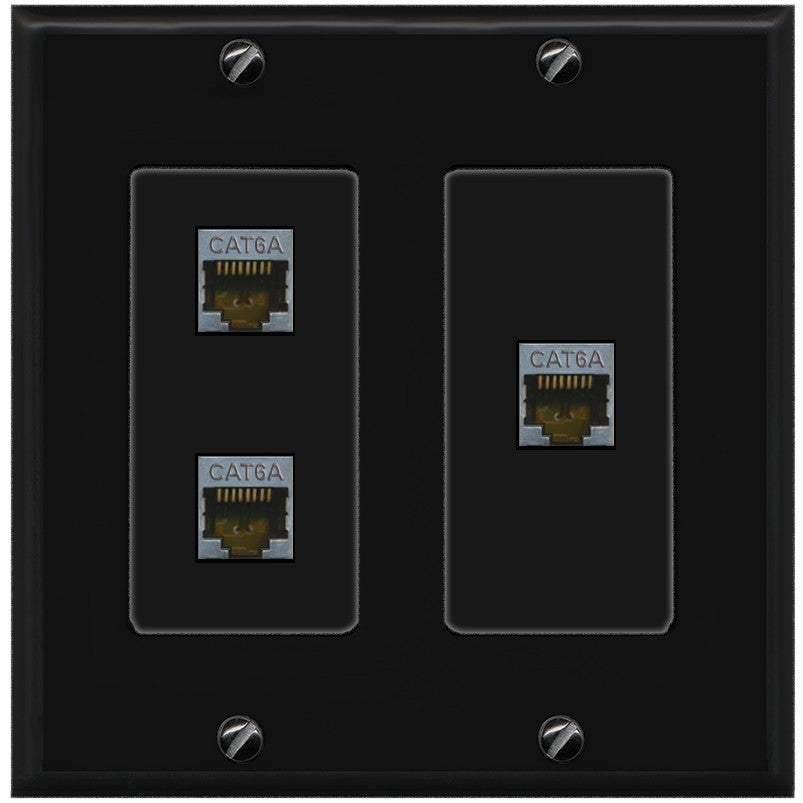 RiteAV 3 Port Cat6A Ethernet Wall Plate - 2 Gang [Black/Black]