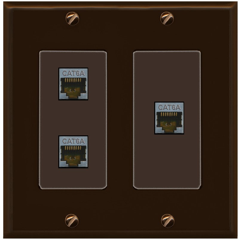 RiteAV 3 Port Cat6A Ethernet Wall Plate - 2 Gang [Brown/Brown]