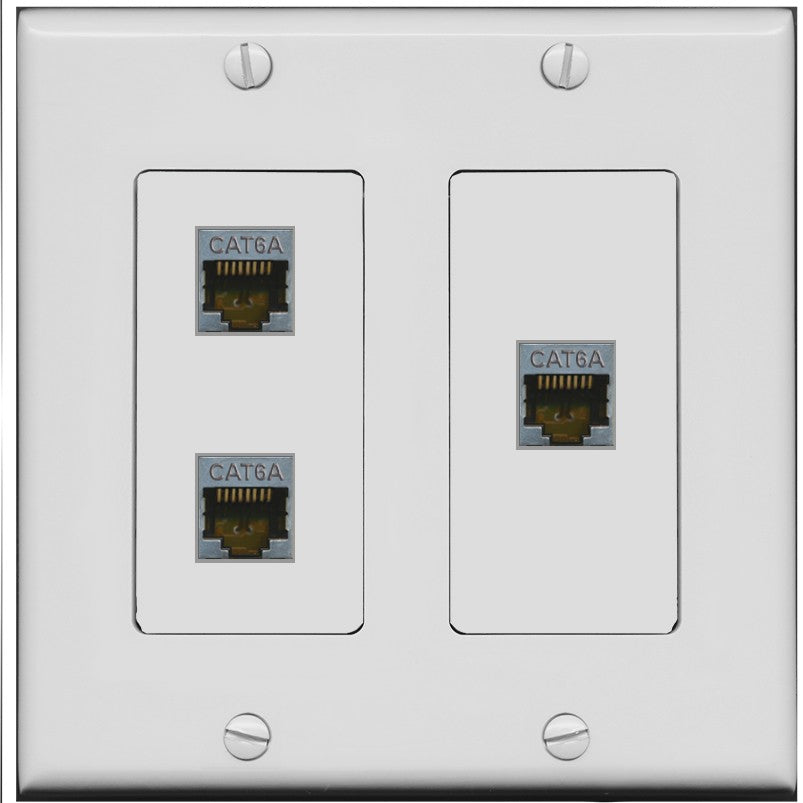 RiteAV 3 Port Cat6A Ethernet Wall Plate - 2 Gang [Gray/Gray]