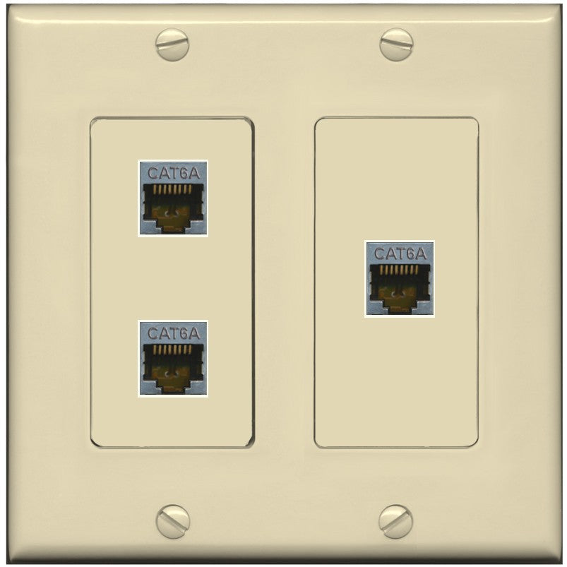 RiteAV 3 Port Cat6A Ethernet Wall Plate - 2 Gang [Ivory/Ivory]