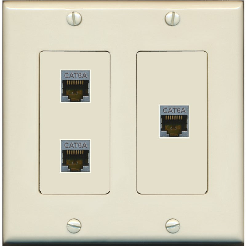 RiteAV 3 Port Cat6A Ethernet Wall Plate - 2 Gang [Light-Almond]
