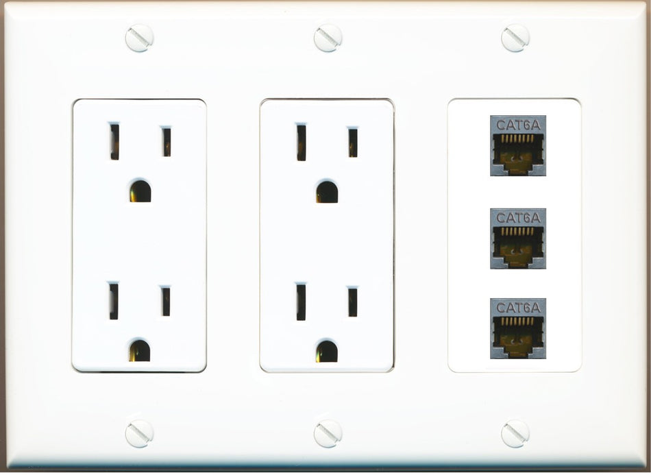 RiteAV 3 Port Cat6A Ethernet Wall Plate - 3 Gang 2 Outlet [White]