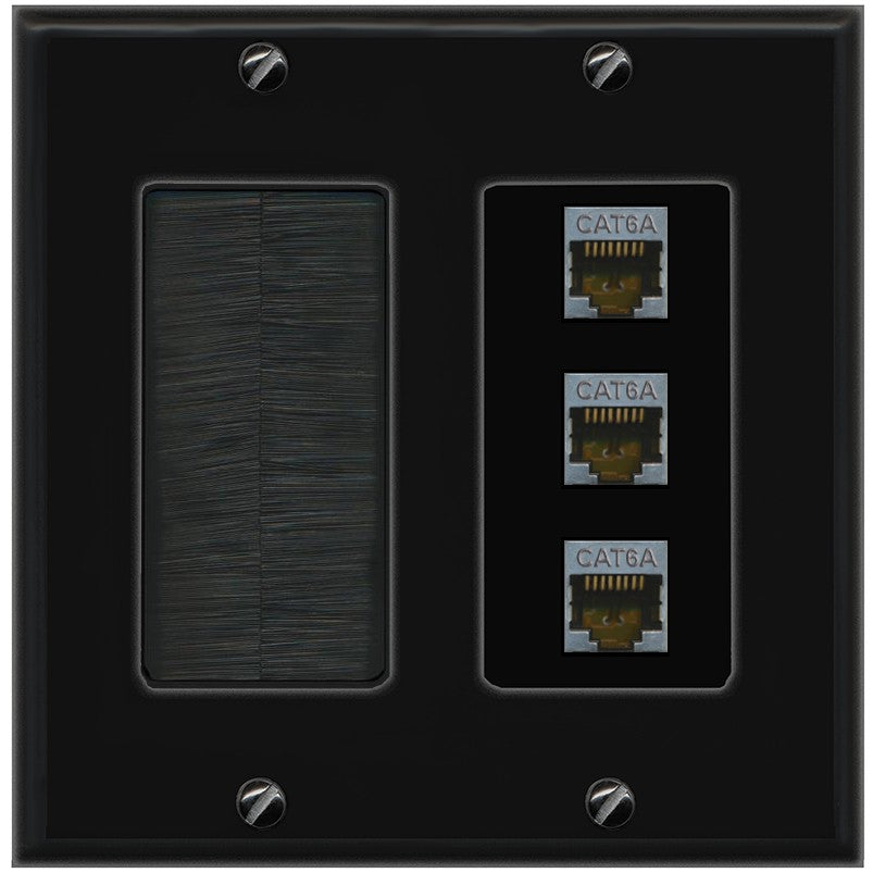 RiteAV 3 Port Cat6A Ethernet Wall Plate - Brush [Black/Black]
