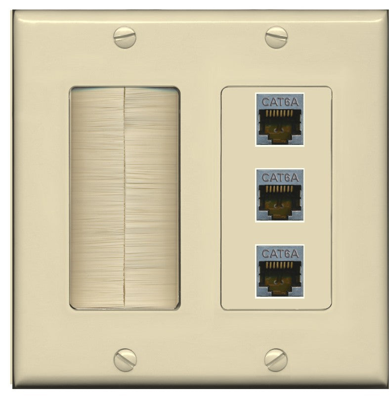 RiteAV 3 Port Cat6A Ethernet Wall Plate - Brush [Ivory/Ivory]