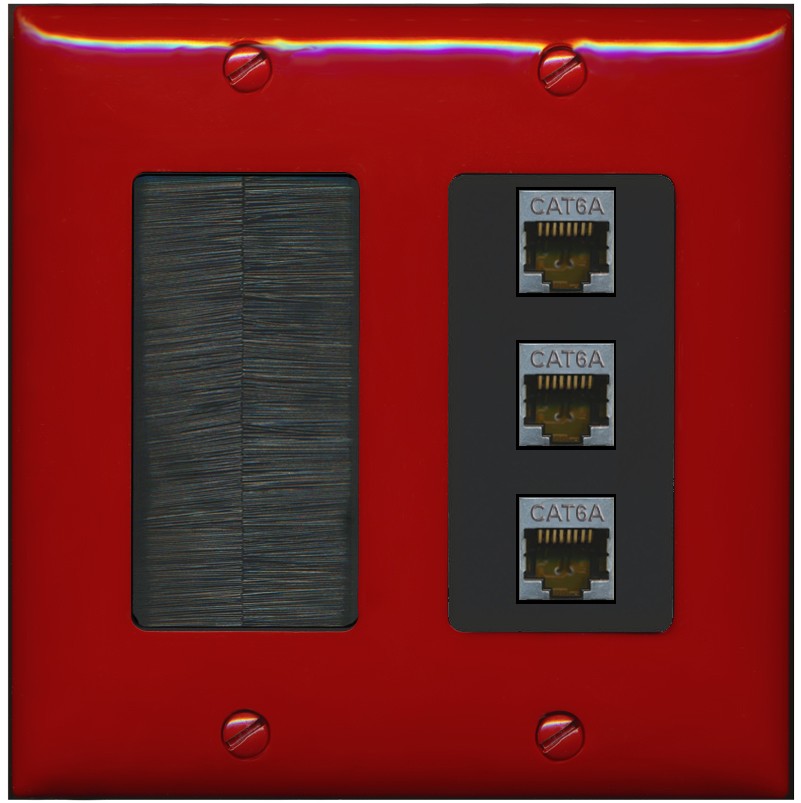 RiteAV 3 Port Cat6A Ethernet Wall Plate - Brush [Red/Black]