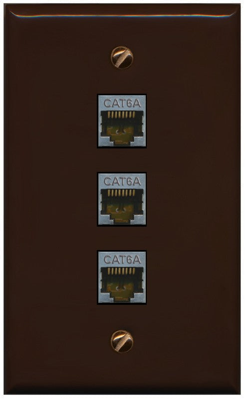 RiteAV 3 Port Cat6A Ethernet Wall Plate - Flat Style [Brown/Brown]