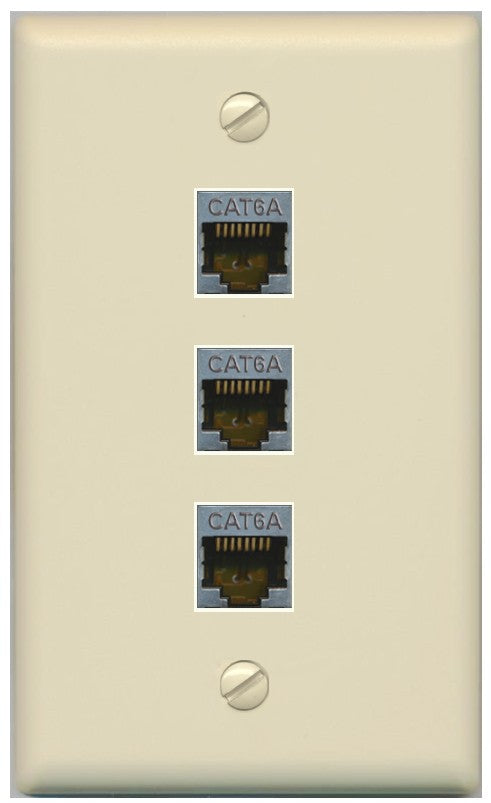 RiteAV 3 Port Cat6A Ethernet Wall Plate - Flat Style [Ivory/Ivory]