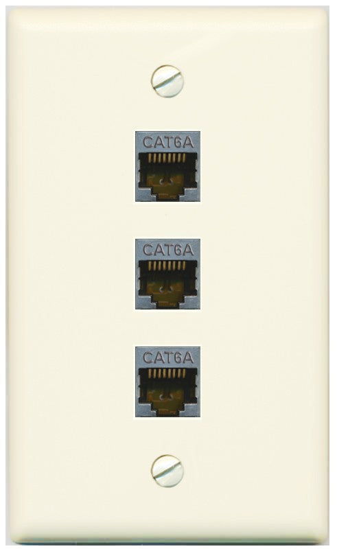 RiteAV 3 Port Cat6A Ethernet Wall Plate - Flat Style [Light-Almond]