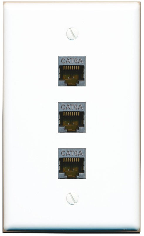RiteAV 3 Port Cat6A Ethernet Wall Plate - Flat Style [White]