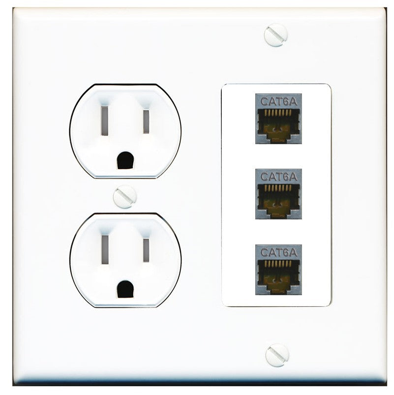RiteAV 3 Port Cat6A Ethernet Wall Plate - Tamper Resistant Outlet [Round White]