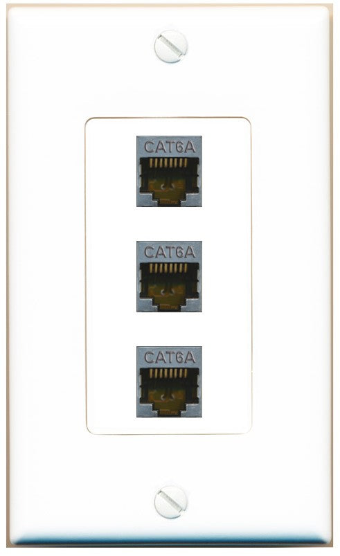RiteAV 3 Port Cat6A Ethernet Wall Plate - 1 Gang Decorative [White]