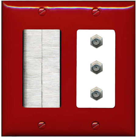 RiteAV - 3 Port Coax Cable TV- F-Type Wall Plate - Brush [Red/White]