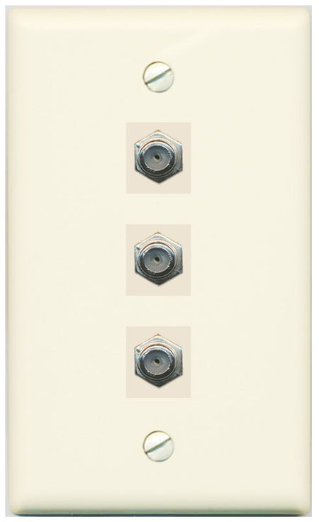 RiteAV - 3 Port Coax Cable TV- F-Type Wall Plate - Flat Style [Light-Almond]