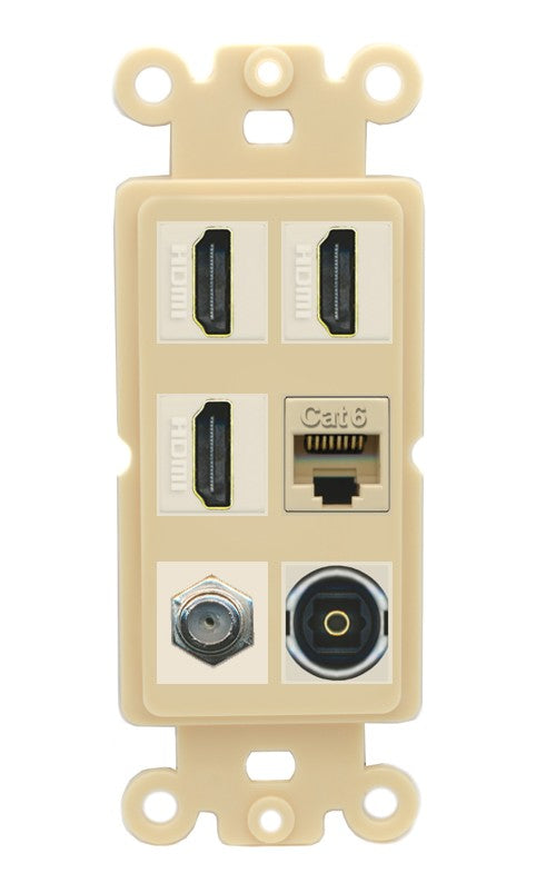 RiteAV 3 Port HDMI 1 Coax TV F-Type Cat6 Ethernet Toslink Optical Wall Plate - Rocker [Ivory/Ivory]