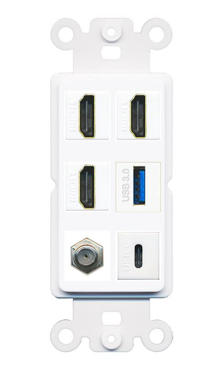 RiteAV 3 HDMI USB3 USBC Coax Wall Plate - Rocker [White]