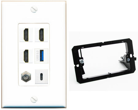 RiteAV 3 HDMI USB3 USBC Coax Wall Plate - Bracket [White]