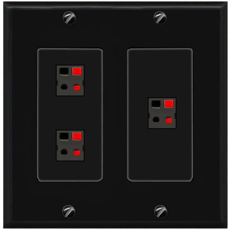 RiteAV 3 Port Speaker Wire Plug Jack Wall Plate - 2 Gang [Black/Black]