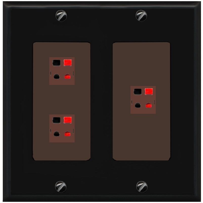 RiteAV 3 Port Speaker Wire Plug Jack Wall Plate - 2 Gang [Black/Brown]