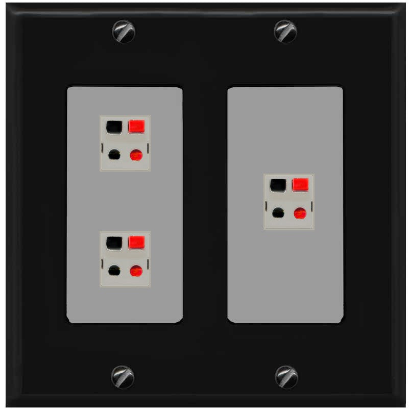 RiteAV 3 Port Speaker Wire Plug Jack Wall Plate - 2 Gang [Black/Gray]