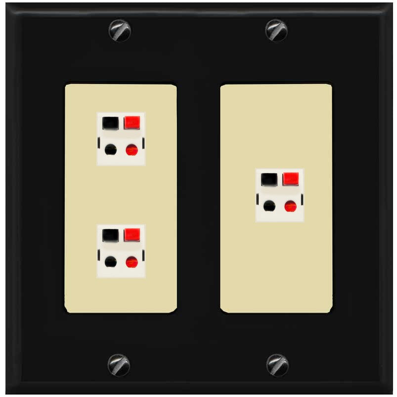 RiteAV 3 Port Speaker Wire Plug Jack Wall Plate - 2 Gang [Black/Ivory]