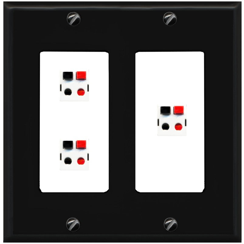 RiteAV 3 Port Speaker Wire Plug Jack Wall Plate - 2 Gang [Black/White]