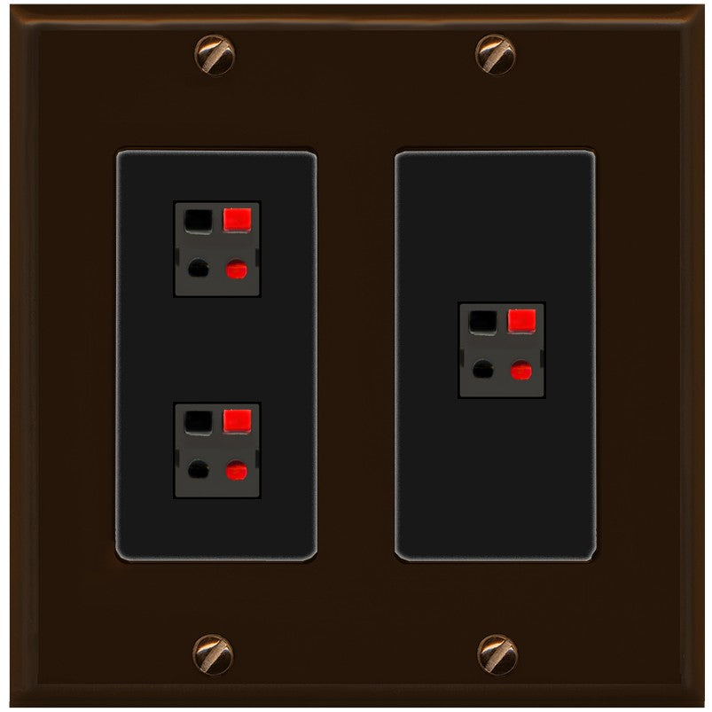 RiteAV 3 Port Speaker Wire Plug Jack Wall Plate - 2 Gang [Brown/Black]