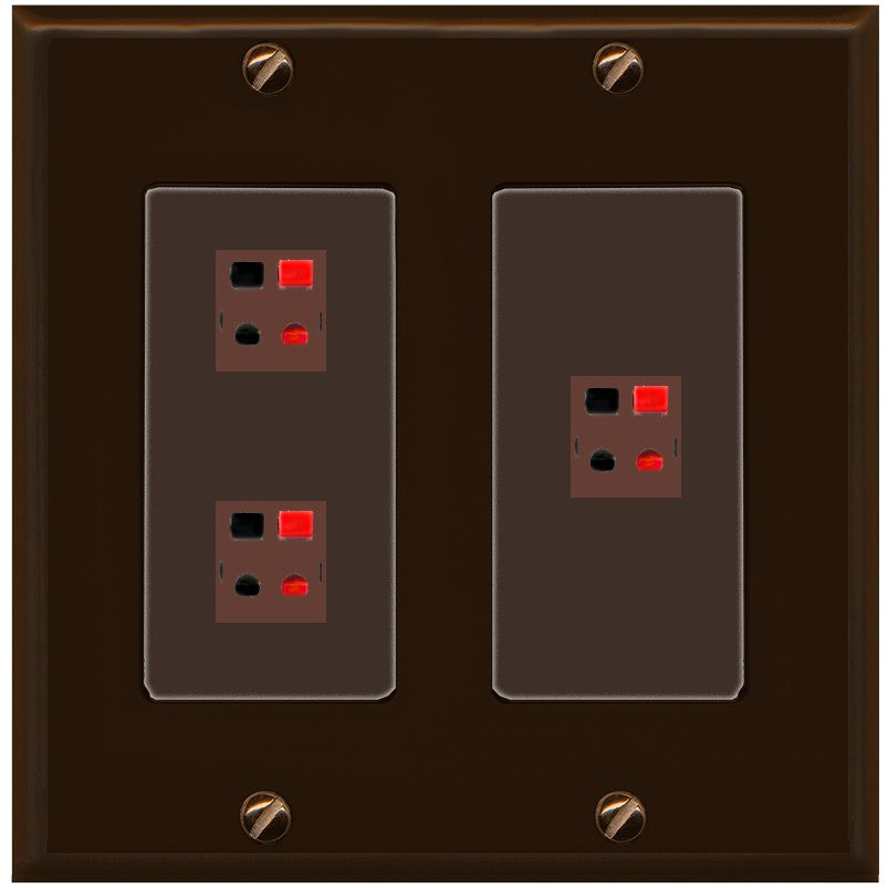 RiteAV 3 Port Speaker Wire Plug Jack Wall Plate - 2 Gang [Brown/Brown]
