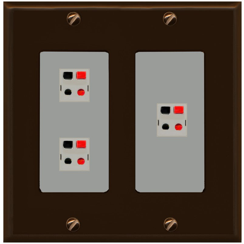 RiteAV 3 Port Speaker Wire Plug Jack Wall Plate - 2 Gang [Brown/Gray]