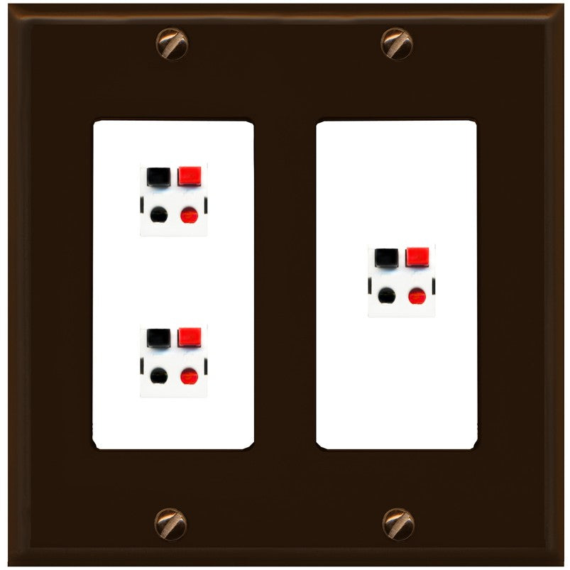 RiteAV 3 Port Speaker Wire Plug Jack Wall Plate - 2 Gang [Brown/White]