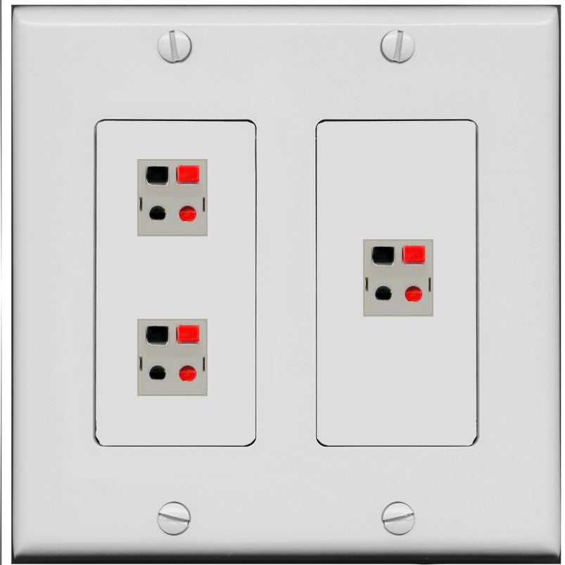 RiteAV 3 Port Speaker Wire Plug Jack Wall Plate - 2 Gang [Gray/Gray]