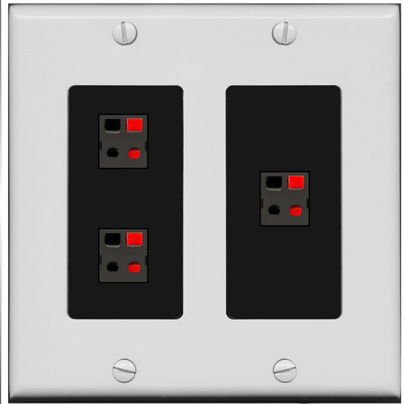 RiteAV 3 Port Speaker Wire Plug Jack Wall Plate - 2 Gang [Gray/Black]