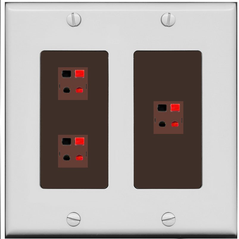 RiteAV 3 Port Speaker Wire Plug Jack Wall Plate - 2 Gang [Gray/Brown]