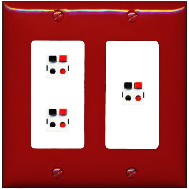 RiteAV 3 Port Speaker Wire Plug Jack Wall Plate - 2 Gang [Red/White]