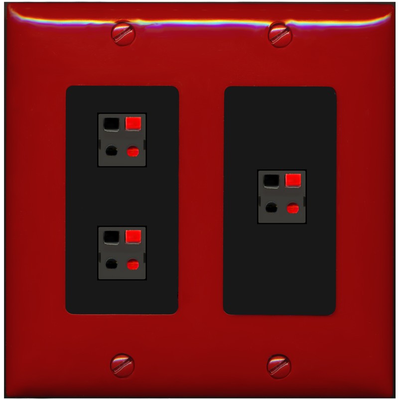 RiteAV 3 Port Speaker Wire Plug Jack Wall Plate - 2 Gang [Red/Black]