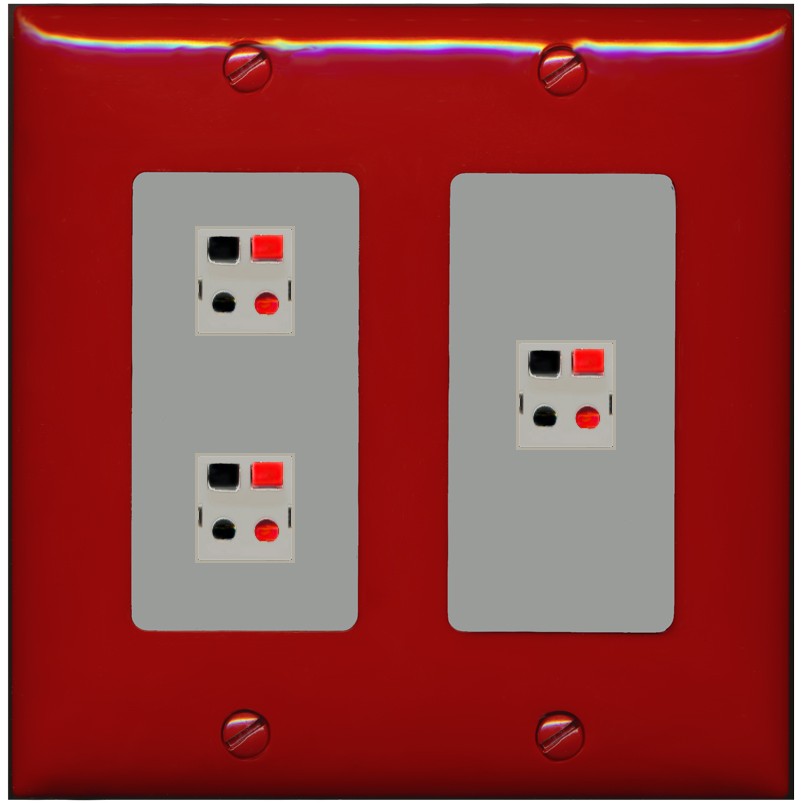 RiteAV 3 Port Speaker Wire Plug Jack Wall Plate - 2 Gang [Red/Gray]