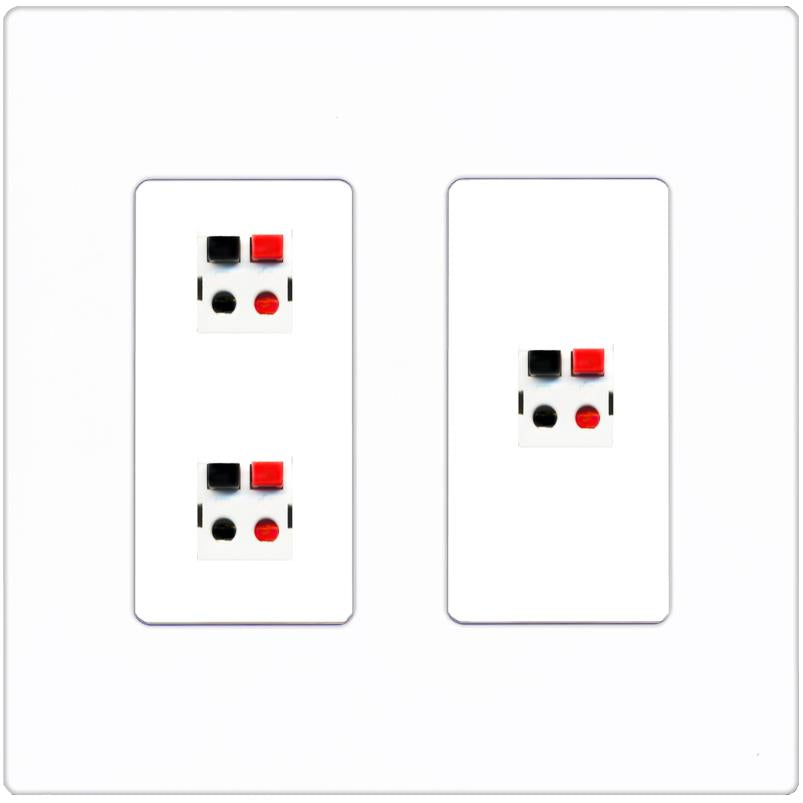 RiteAV 3 Port Speaker Wire Plug Jack Wall Plate - 2 Gang [Screwless White]