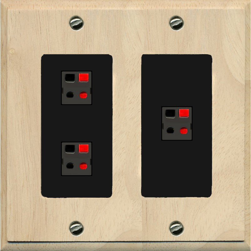 RiteAV 3 Port Speaker Wire Plug Jack Wall Plate - 2 Gang [Wood/Black]