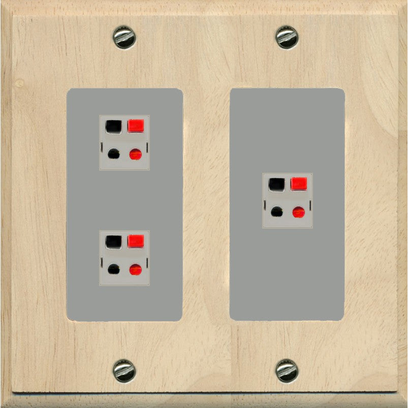 RiteAV 3 Port Speaker Wire Plug Jack Wall Plate - 2 Gang [Wood/Gray]