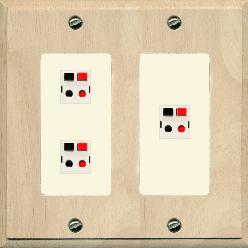 RiteAV 3 Port Speaker Wire Plug Jack Wall Plate - 2 Gang [Wood/Light-Almond]